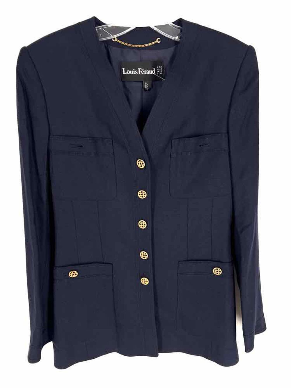 Louis Feraud Size 4 Navy/Gold Button(s) Solid Vintage Designer Blazer